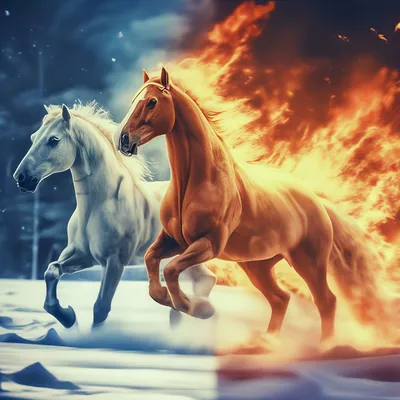 Два коня. один огненный конь и …» — создано в Шедевруме
