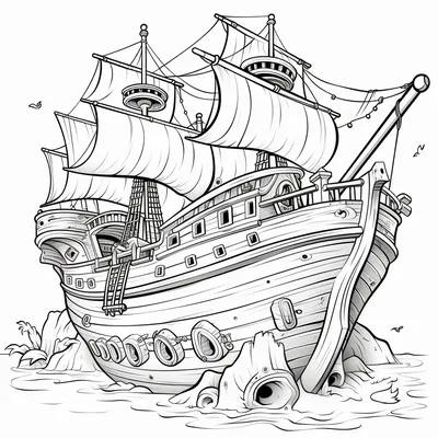 Раскраска Для Детей Пиратский Корабль Вектор Изолированный На Белом Фоне —  стоковая векторная графика и другие изображения на тему Без людей - iStock
