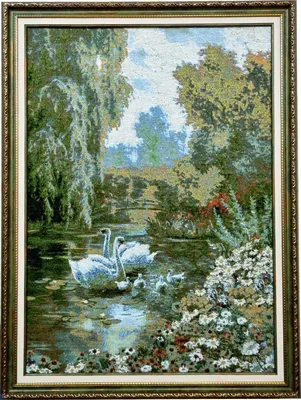 Картина на холсте \"Пара лебедей на пруду\"