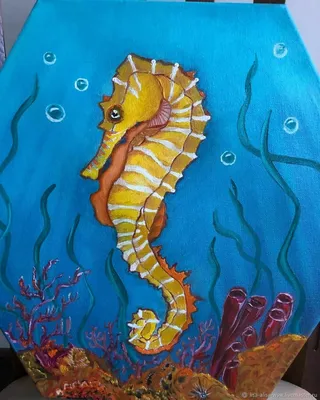 желтый морской конек под волнами, мультяшное изображение морского конька,  океан, морской фон картинки и Фото для бесплатной загрузки