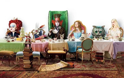 Обои на рабочий стол Alice и Чеширский кот из сказки Alice in Wonderland /  Алиса в стране чудес, обои для рабочего стола, скачать обои, обои бесплатно