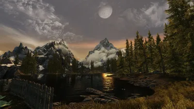 Обои на рабочий стол Деревья под ночным небом, игра The Elder Scrolls V:  Skyrim, by WatchTheSkies45, обои для рабочего стола, скачать обои, обои  бесплатно