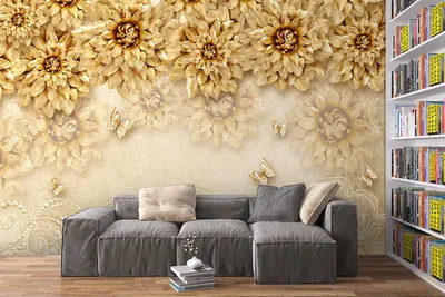 Фотообои на стену RH-019 Инсталляция с золотыми цветами, цена в Перми от  компании РИМ