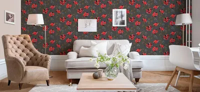 Современные модные обои для стен бумажные черные с красными цветами  0,53*10м (ID#554002439), цена: 101 ₴, купить на Prom.ua
