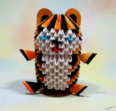 Тигр оригами из бумажных модулей