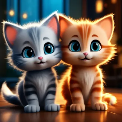 Парные обои котятки милые мультяшные» — создано в Шедевруме