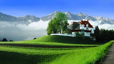 Обои пейзаж, горы, домик, австрия, austria на рабочий стол