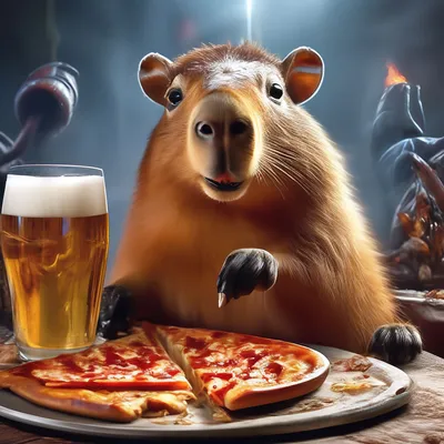 🐾🙆 Пицца и пиво 🍕 🍺 Капибара …» — создано в Шедевруме