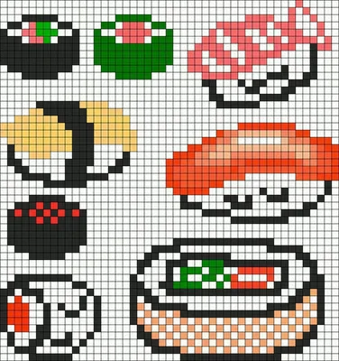 SUSHI 1 | Pony bead patterns, Pixel art, Perler bead art