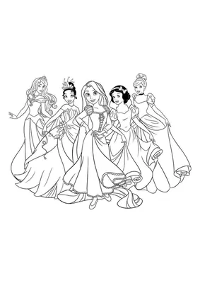 Раскраска Принцессы Диснея вместе | Раскраски принцессы Диснея. Раскраска  Диснеевских принцесс