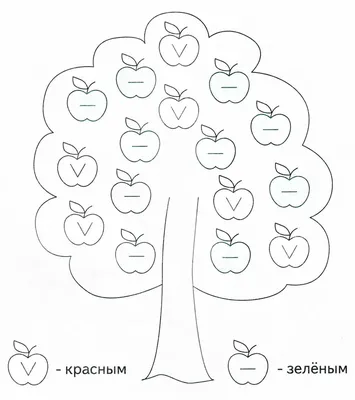 Детский развивающий сайт \"Детские развивалки\" - развивающие задания для  детей. Задание - Раскрась яблоки на яблоне (№258)