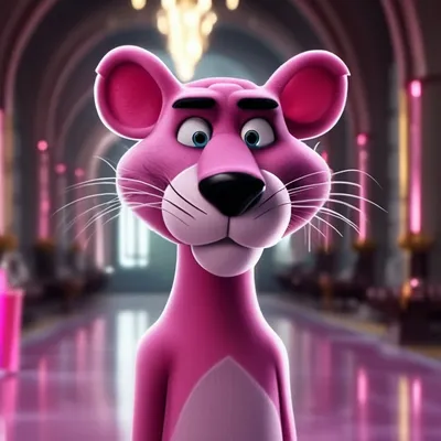 Pink panther wearing a ny hat pointing to tiktok logo on Craiyon