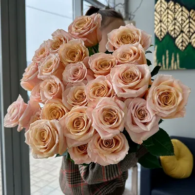 Открытка с 8 марта - огромный букет розовых роз и пожелание