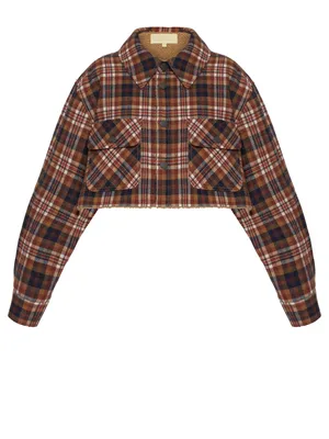 Коричневая рубашка в клетку с подкладкой из искусственного меха, артикул  L16-30-072-1850/8 | Купить в интернет-магазине Yana в Москве