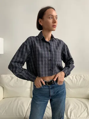 Рубашка женская из льна с шерстью мини в клетку | QUALITY