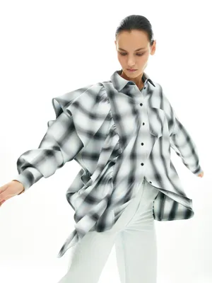 Рубашка оверсайз в клетку цвет: серый графика мелкая, артикул: 2802010512 –  купить в интернет-магазине sela