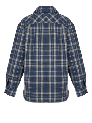 Синяя рубашка в клетку с подкладкой из серого искусственного меха, артикул  L16-30-064-1502/8С | Купить в интернет-магазине Yana в Москве