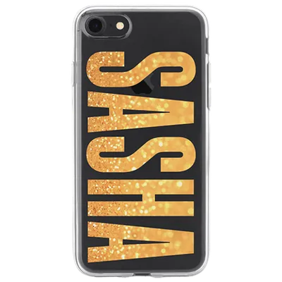 Купить Чехол для телефона с фамилией именем № 1035 SASHA Шрифт Fusion  (Золотые блестки с размытием) в Минске
