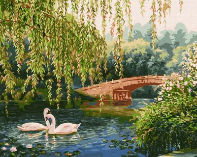 Пейзаж с лебедями - гобеленовая картина