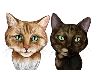 Набор портретов кошек разных пород с аксессуарами. Акварельная иллюстрация,  нарисованная от руки - Ozero - российский фотосток