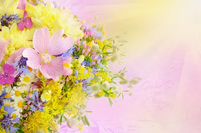Открытка с днем рождения женщине с полевыми цветами (скачать бесплатно)