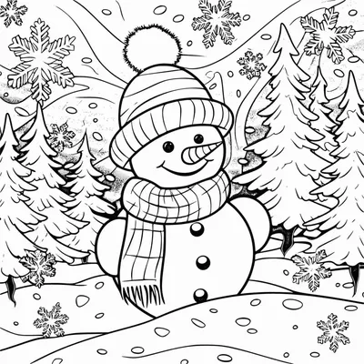 Раскраска Дети лепят Снеговика | Раскраски снеговики. Зимние новогодние  раскраски снеговиков