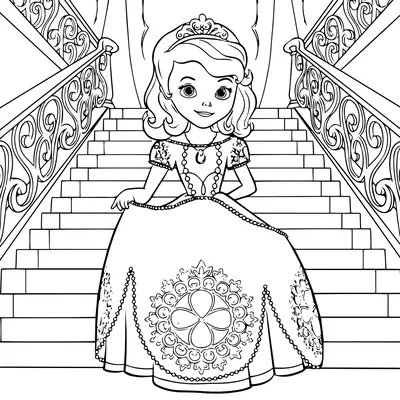 Принцесса София на балу — раскраска для детей. Распечатать бесплатно.