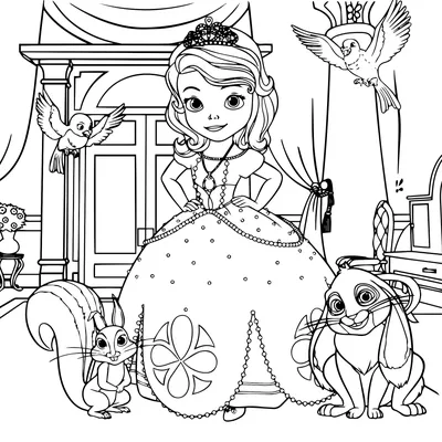 Персонажи Принцесса София — раскраска для детей. Распечатать бесплатно.