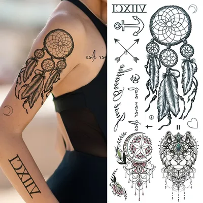 Временные татуировки Ловец снов для женщин, реалистичные искусственные  татуировки с волком, совой, наклейки, черные ювелирные изделия, цепочки, Ловец  снов, тату для девочек | AliExpress