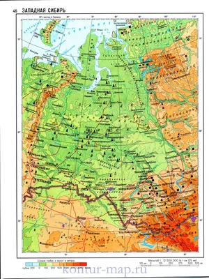 Карта западной Сибири. Физическая карта Западной Сибири. Скачать бесплатно  физическую карту Западной Сибири, A0 -