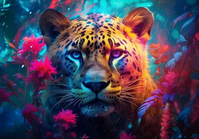 Флизелиновые 3д фотообои диких животных 254x184 см Леопард в красочном лесу  среди растений (14691V4) +клей (ID#1905645263), цена: 1400 ₴, купить на  Prom.ua