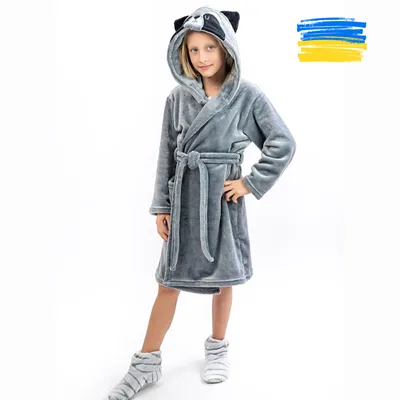 Домашний халат енот серый для детей Теплый мягкий качественный халат для  девочек мальчиков с капюшоном ушками (ID#1736460671), цена: 739 ₴, купить  на Prom.ua