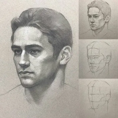 Как нарисовать лицо мужчины | Схемы рисования портрета в профиль, фас и 3/4