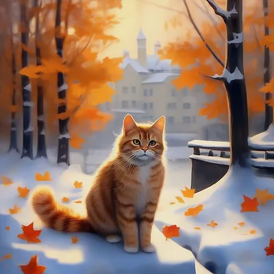 Онлайн пазл «Рыжий кот и осень»