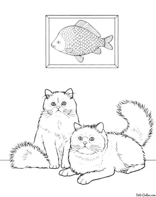 Раскраска Два кота и картина с рыбкой | Раскраски Коты, кошки и котята |  Раскраски для взрослых, Раскраски, Раскраски для печати