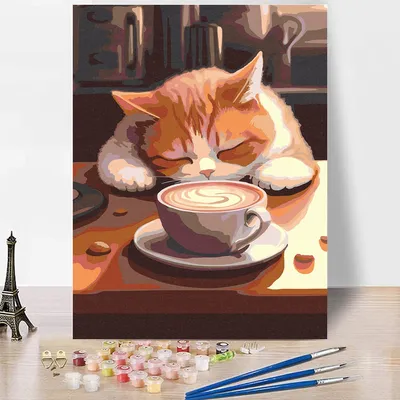 Картина по номерам, холст на подрамнике - Спящий кот и чашка кофе -Животные  30х40 см. - купить с доставкой по выгодным ценам в интернет-магазине OZON  (998293863)