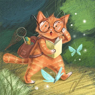 Иллюстрация Кот ученый в стиле детский, книжная графика, персонажи