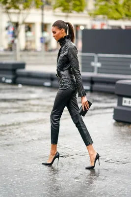 Женские кожаные брюки-клеш с высокой талией и боковым разрезом | AliExpress