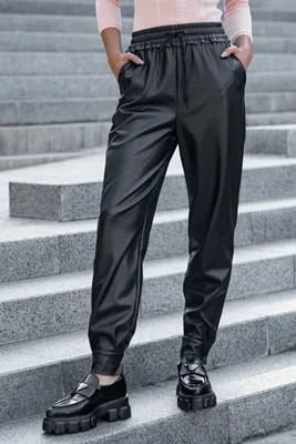 Черные кожаные брюки с манжетами Сандра 4257 ᐅ купить в Украине | Itelle