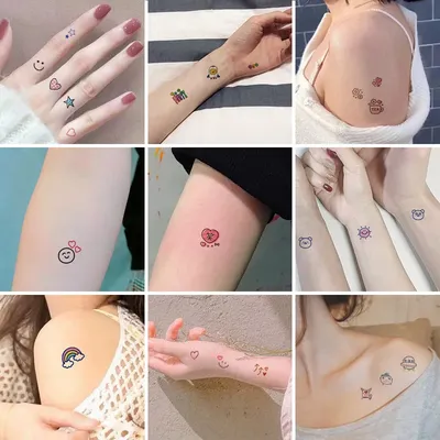 Красивые Красочные Временные татуировки с улыбкой для женщин и мужчин, 30  шт., фигурки рук, ненастоящие тату-наклейки, водонепроницаемые маленькие  Мультяшные наклейки для тела | AliExpress