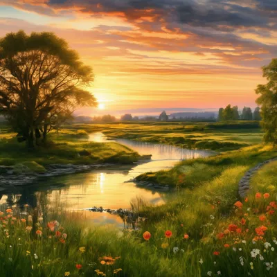 Красивый весенний пейзаж с рассветом…» — создано в Шедевруме