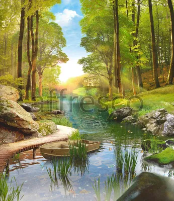 Картина Пейзаж маслом \"В лесной тиши\" 60x90 KI200106 купить в Москве