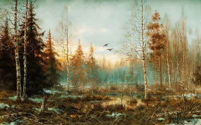 Картина маслом \"Речка в лесу\" — В интерьер