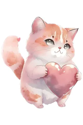 Kitten with a heart. Котик с сердечком. PNG. | Детские иллюстрации, Милые  обои, Рисунки