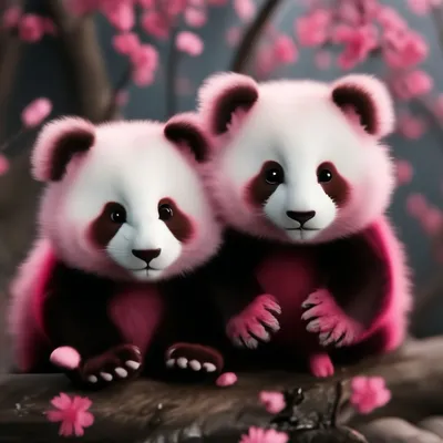 Милые, маленькие, розовые панды» — создано в Шедевруме