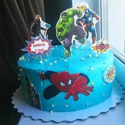 Торт Marvel на заказ с картинками супергероев