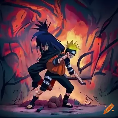 High-quality concept art of naruto and sasuke in a battle on Craiyon