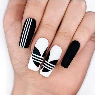 These #Adidas nails by @nailsbycambria are 🔥🔥🔥 Use our Velvet Matte gel  top coat for a long lasting matte finish tha… | Adidas nails, Gel nails,  Super cute nails