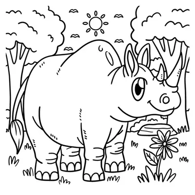 Раскраска Серый носорог - распечатать бесплатно