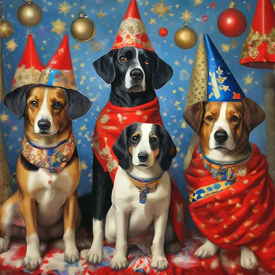 Новогодние собачки» — создано в Шедевруме